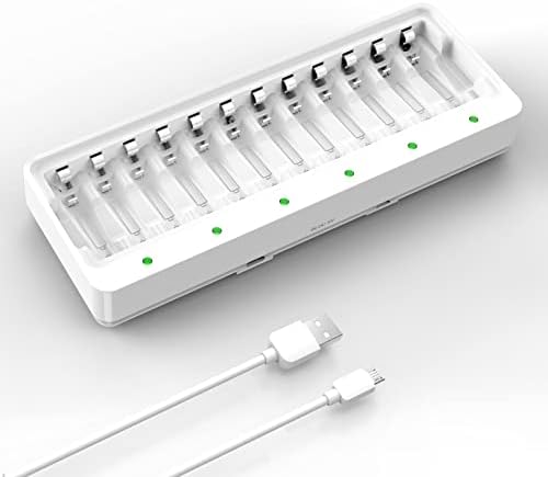Dlyfull 12 Bay AA AAA Battery Charger, USB and Type-C Selectable High-Speeding Charging for Ni-MH Ni-CD Rechargeable Batteries, USB Cable Included