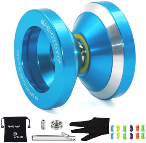 MAGICYOYO N8 Yoyo Professional Responsive &amp; Unresponsive Yo-yo for Kids Teens Adults Toy, Beginners to Advanced Pocket Yoyos Metal with Unresponsive Bearing+12 Yo Yos Strings+ Bag+ Remover, Blue