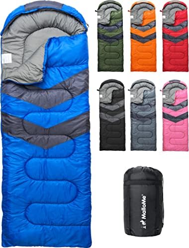 MalloMe Sleeping Bags for Adults Cold Weather &amp; Warm - Backpacking Camping Sleeping Bag for Kids 10-12, Girls, Boys - Lightweight Compact Camping Essentials Gear Accessories Hiking Sleep Must Have