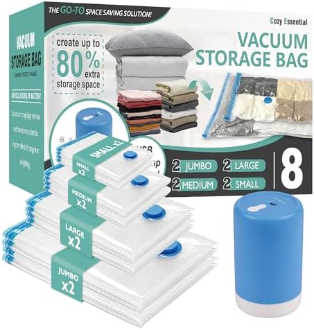 Travel Vacuum Bags with Electric Pump, 8 Pack Vacuum Travel Bags for Luggage and Suitcase, Vacuum Seal Space Saver Compression for Clothes Clothing
