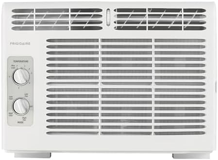 Frigidaire 5,000 BTU Window-Mounted Air Conditioner, Cools Up to 250 Sq. Ft., Quiet Operation, Effortless Temperature Control, 2 Fan Speeds, Auto Restart, White