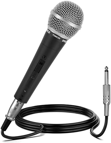 Pyle Professional Dynamic Vocal Microphone - Moving Coil Dynamic Cardioid Unidirectional Handheld Microphone with ON\/OFF Switch Includes 15ft XLR Audio Cable to 1\/4&#39;&#39; Audio Connection - PDMI