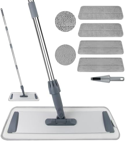 Microfiber Flat Mops for Floor Cleaning, Wet Dry and Dust Mop with 4 Reusable Washable Pads, Bathroom Kitchen Mop with Long Stainless Steel Handle for Laminate Hardwood Wooden Wall Vinyl Tile