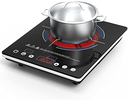 Electric Cooktop 110v,Single Burner Electric Stove Infrared Cooktop Hot Plate 1800W,4-Hour Setting,Black Crystal Glass Surface Compatible for All Cookware
