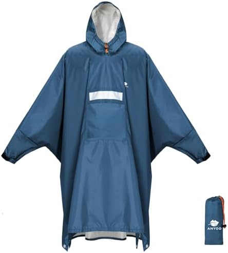 ANYOO Hooded Rain Poncho for Adults Waterproof Lightweight Rain Coat for Men Women Reusable Rain Jacket for Emergency Outdoor