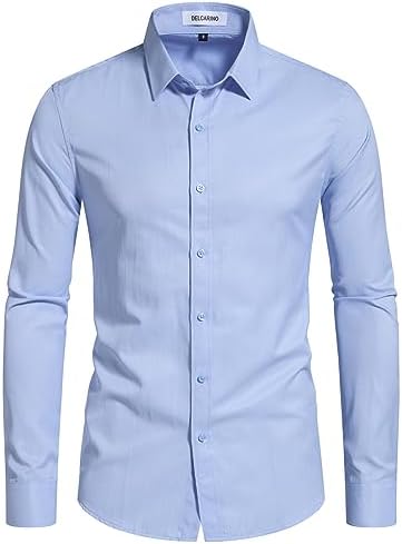 DELCARINO Men&#39;s Dress Shirts Stain Sheild Stretch Slim Fit Shirts Wrinkle-Free Formal Business Button Down Shirt