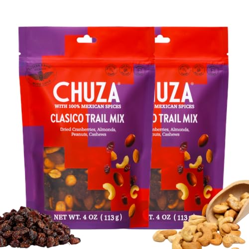 CHUZA Clasico Trail Mix \u2013 Semi Spicy Sweet Snack with 100% Mexican Spices \u2013 Dried Cranberries, Almonds, Peanuts &amp; Cashews \u2013 High Protein, Gluten-Free \u2013 4 oz (Pack of 2)