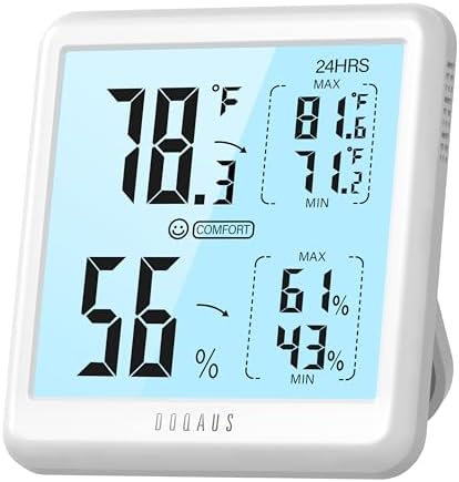 DOQAUS Digital Hygrometer Indoor Thermometer for House, Room Thermometer with 3s Fast Refresh &amp; Max Min Records, Temperature Monitor Humidity Meter with Backlight, White