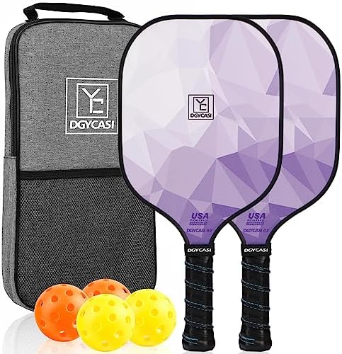 Pickleball Paddles Set of 2, 2025 USAPA Approved Pickleball Set, Fiberglass Lightweight Pickle Ball Rackets 2 Pack, 2 Outdoor Pickleball, 2 Indoor Pickleball Balls, 1 Pickleball Bag for Women and Men