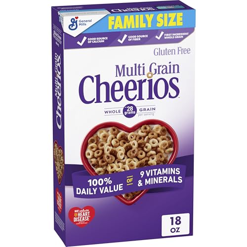 Multi Grain Cheerios, Heart Healthy Breakfast Cereal, Gluten Free, Family Size, 18 oz