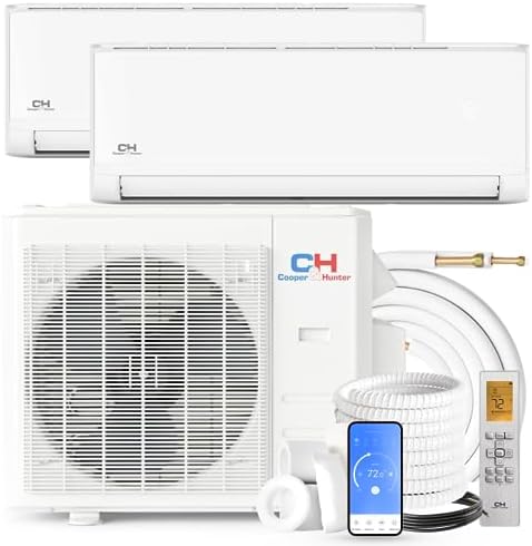 Cooper&amp;Hunter 18,000 BTU Dual Zone Mini Split AC\/Heating System 6,000 + 12,000 BTU, 22.9 SEER2, Wall Mount Ductless Air to Air Inverter Including 25ft Installation Kits