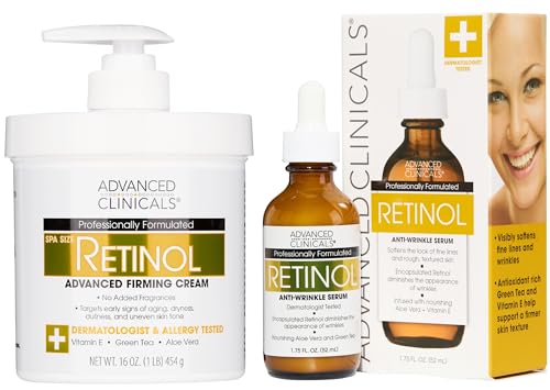 Advanced Clinicals Retinol Body Lotion + Retinol Serum 2PC Skincare Set For Women &amp; Men Helps Diminish Appearance Of Crepey Skin  Face Serum &amp; Body Cream Visibly Improves Look Of Wrinkles &amp