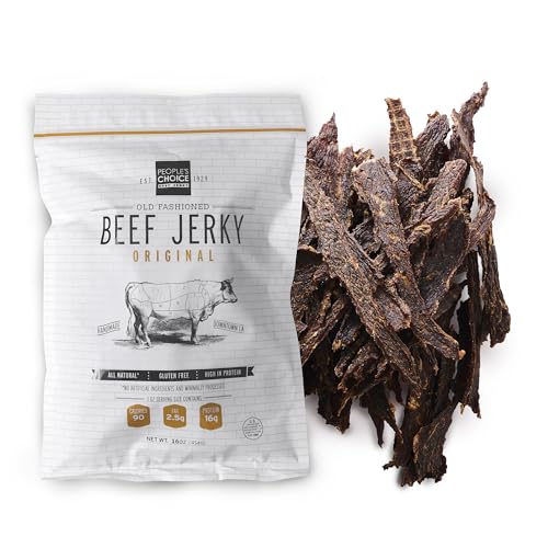 People\u2019s Choice Beef Jerky \u2013 Old Fashioned \u2013 Original \u2013 Sugar Free, Zero Carb, 16g Protein, Keto Friendly \u2013 Dry Texture \u2013 Made in USA \u2013 1 Pound (16 oz) Bag