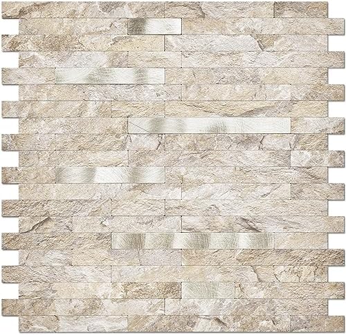 DICOFUN 10-Sheet Peel and Stick Backsplash Wall Tile, PVC Kitchen Backsplash Peel and Stick in Sandstone, 9.4 sq.ft