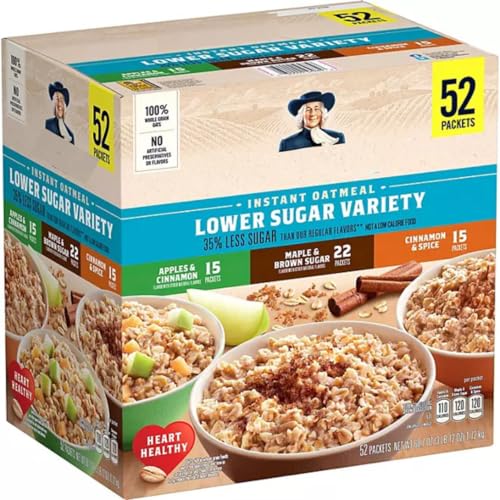 Instant Oatmeal, Lower Sugar Variety Pack, 1.17 Oz., 52 Pk. - Instant Oatmeal
