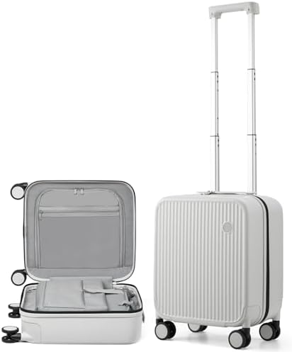 mixi Underseat Carry on Luggage 16 Inch Hardshell PC Suitcase with Spinner Wheels TSA Lock for Travel, Smoke White