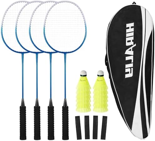 HIRALIY Badminton Rackets Set for Backyards, Lightweight Badminton Set of 2\/4, Includ Rackets, Birdies, 1 Carrying Bag, Outdoor Games for Adults Family Kids Beginners