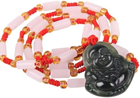 Jefuzh Natural Mount Taishan Jade Pendant Jasper Avalokitesvara Laughing Buddha Maitreya Buddha Statue Maitreya Buddha Statue Necklace Pendant for Men and Women Free Hanging Rope 9735