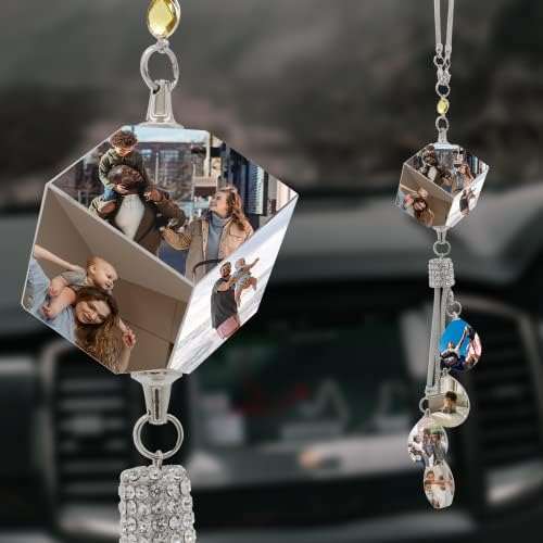AIFLM Personalized Photo Crystal Car Hanging Ornaments Custom Aesthetic Mirror Interior Accessories Gift for Family and Friends Cube
