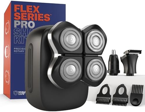 Freebird FlexSeries Pro Electric Head &amp; Body Shaver - Mens Cordless Rechargeable Wet\/Dry Skull Bald Head Back &amp; Groin Waterproof Razor with Rotary Blades, Clippers, Nose Trimmer, Brush, Massa