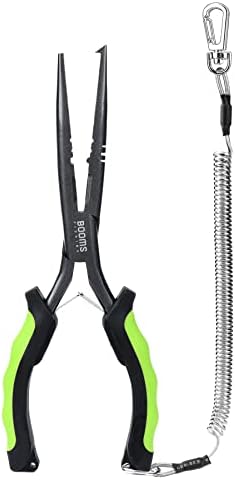 Booms Fishing F03 Needle Nose Fishing Pliers, 9&#34; Fisherman&#39;s Pliers, Long Nose Hook Remover, Saltwater Resistant Fishing Gear, Green
