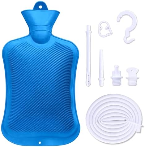 Coffee Enema Bag Kit, Douche Bag Combination Kit for Men and Women 5ft PVC Hose, 2L Capacity Water Colon Detox Cleanse Kit (Blue, 2L)