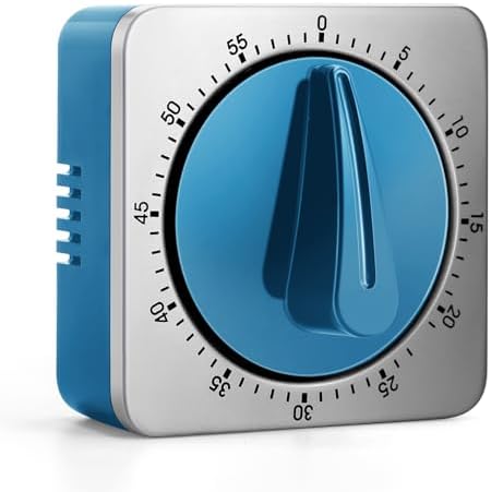Kitchen Timers for Cooking, Chef Cooking Timer Clock with Loud Alarm,100% Mechanical Desk Timer - No Batteries Required -Magnetic Back, Exquisite Stainless Steel Body -Countdown Reminder Magnetic-Blue