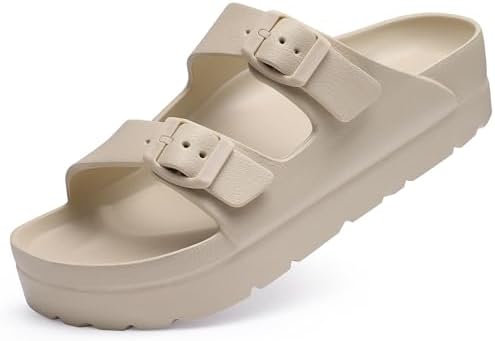 Goosecret Women&#39;s Platform Sandals with Arch Support, Chunky Lightweight Foam Slip on Slides, Comfortable Summer Beach Sandals with Adjustable Buckle