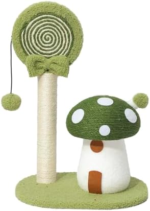 Doggie&amp;Kittie Cat Scratching Post Cute Kitten Scratching Board Kitty Toys Mushroom Lollipop Cat Scratcher Furniture Cat Climber Climbing Tower for Indoor Cats Sisal Material (Green)