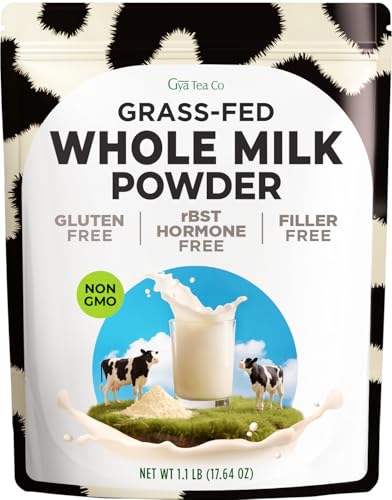 Gya Tea Co Whole Milk Powder 1.1lb (17.64 Oz) - Pasture Raised Source, rBST Hormone Free, Non-GMO - Shelf Stable Premium Grade Powdered Milk for Baking, Cooking, Smoothies - Rich in Protein &amp; Calc