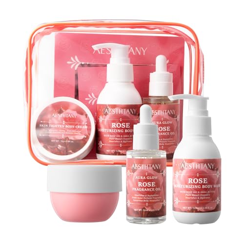 O&#39;KADY Rose Bath &amp; Body Care Travel Set, Home Spa Gift Set Includes Body Cream, Shower Gel, and Rose Nourishing Oil, Personal Body Care Travel Set, Birthday Mother&#39;s Valentine&#39;s Day Gi