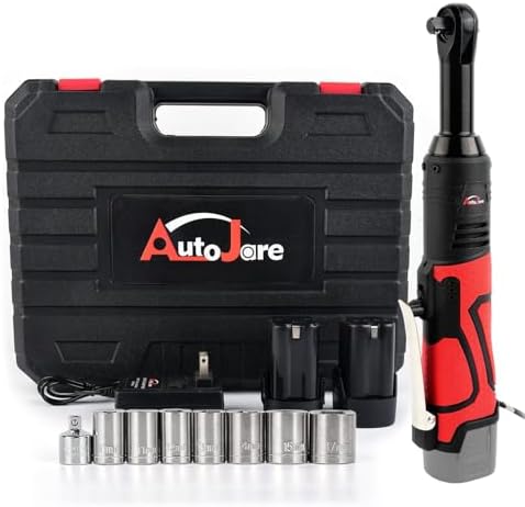 AUTOJARE Extended 18V Cordless Electric Ratchet Wrench Set 3\/8&#34; Drive 450RPM 60 ft-lbs Power Ratchet Tool Kit with 1\/4&#34; Socket Adapter, 7pcs Socket, Charger and 2pcs 1.5Ah Lithium-Ion Batter