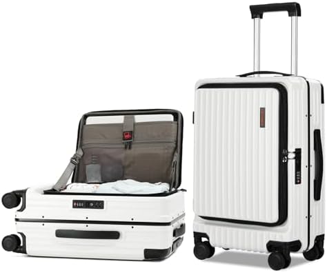 CENSIEN Carry On Luggage with Spinner Wheels, 20 Inch Airline Approved Suitcase, Lightweight ABS+PC Hard Shell Suitcases with Aluminum Frame, Top Opening, TSA Lock (White, 1 PC)