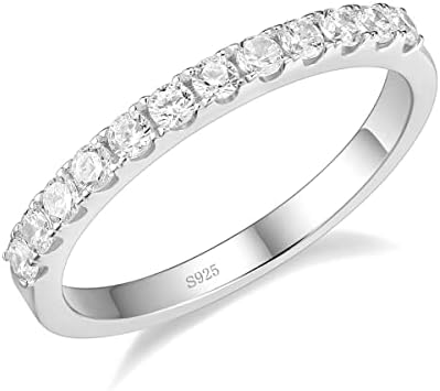 EAMTI CZ Wedding Band for Women 925 Sterling Silver Half Eternity Stackable Ring Size 3-13