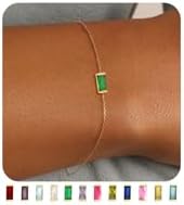 FUNEIA Birthstone Gold Bracelets for Women Non Tarnish Trendy Dainty 14K Gold Plated Bracelet Stack Stackable Blue Green May Emerald Friendship Bracelets Jewelry Gifts for Mom Best Friend