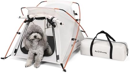 Dog Tent Cat Tent with Aluminum Poles and Camping Mat, Outdoor Waterproof Pet Tent with Zippered Mesh Door, Dog House, Cat House, Pet Playpen, Portable and Collapsible (White, Small)