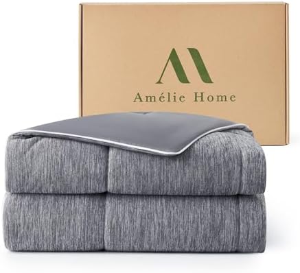 Amélie Home Cooling Comforter Queen Size, Reversible Lightweight Cooling Blanket for Hot Sleepers, Q-Max 0.43 Summer Breathable Cooling Quilt for Night Sweats, 90&#34; x 90&#34;, Heather Charcoal Grey