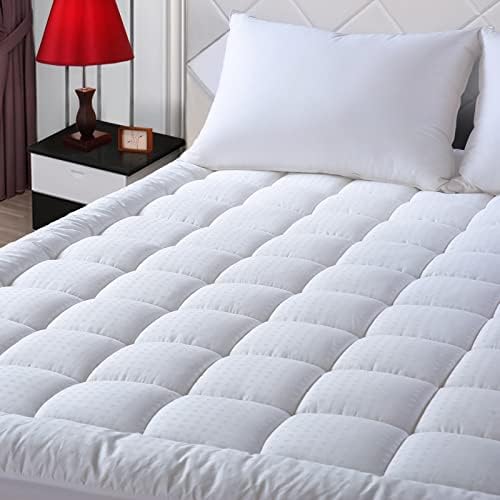 EASELAND Queen Size Mattress Pad Pillow Top Mattress Cover Quilted Fitted Mattress Protector Cotton Top Stretches up 8-21&#34; Deep Pocket Cooling Mattress Topper (60x80 inch, White)