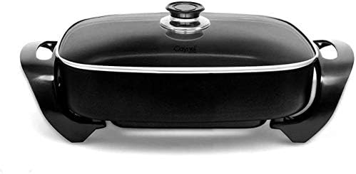Caynel Professional Non-stick Copper Electric Skillet Jumbo, Deep Dish with Tempered Glass Vented Lid, Upgrade Thermostat, 16\u201Dx 12\u201Dx 3.15\u201D- 8 quart (16 * 12 Black)