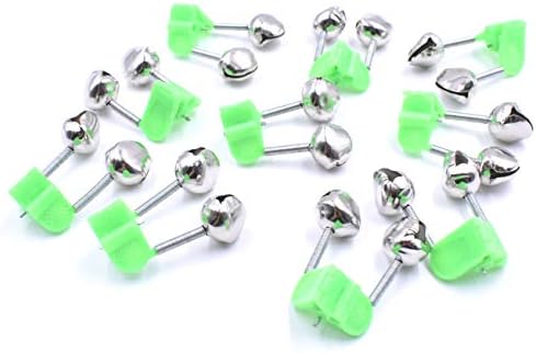 10Pcs Fishing Rod Alarm Dual Alert Bells Green Silver Tone