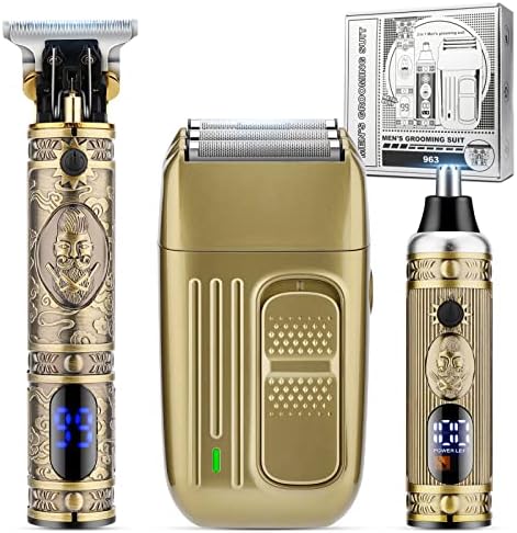 Dumite Hair Clippers for Men,Professional Cordless Barber Trimmer Set,Nose and Ear Hair Trimmer with Razor Replacement Head,USB Rechargeable Hair Cutting Grooming Kit-LED Display (Gold-1)