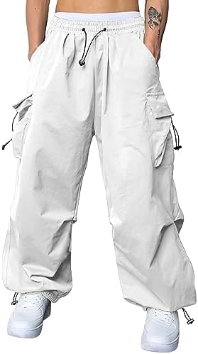 JMIERR Men&#39;s Baggy Cargo Pants Trendy Casual Parachute Pant Loose Fit Harem Joggers with Pockets for Streetwear