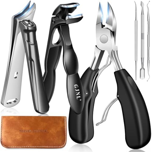 Toenail Clippers for Seniors Ingrown Thick Toenails, 2025 Angled Head Toe Nail Clippers with Catcher, Heavy Duty 45° Slanted Toenail Clippers, 37mm Wide Opening Nail Cutter with Long Handle, 6PCS