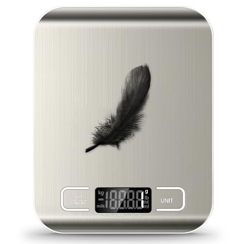 Food Scale, 11lb Kitchen Scale with 6 Units Tare Function &amp; LCD Display, 0.05oz\/1g Stainless Steel Digital Food Scale Grams and Ounces for Baking, Cooking, Dieting and Meal Prep (Batteries Includ