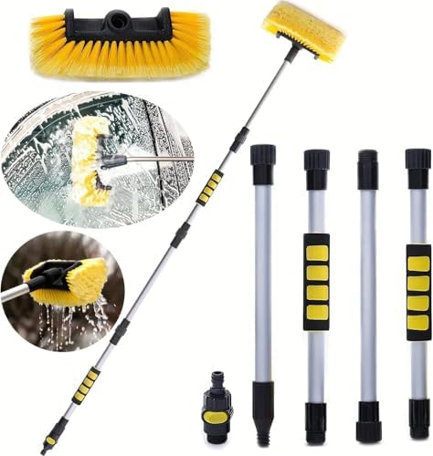 62&#34; Car Wash Brush with Long Handle Extendable Wash Brush with Soft Flow-Thru Bristles, Hose Attachment for Car Truck, RV, SUV, Boat &amp; Outdoor Cleaning (1, Kilograms)