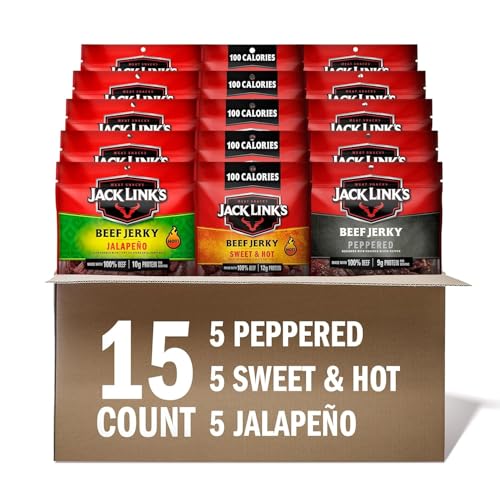 Jack Link&#39;s Beef Jerky Bold Variety Pack - Includes Sweet &amp; Hot, Jalapeno and Peppered Jerky, Bulk Protein Snack Pack, Good Source of Protein, Meat Snacks Made with 100% Beef - 1.25 Oz (Pack o