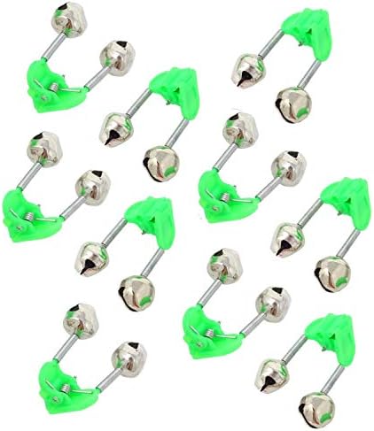 Wingsflying 10 Pcs Fishing Rod Extra Loud Alarm Dual Alert Bell Green Silver Tone