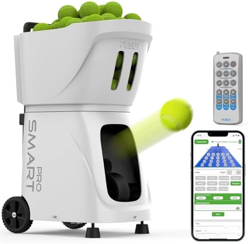 PUSUN PT-SMARTPro Tennis Ball Machine - Professional Auto Ball Server with APP Control, 20 Landing Points &amp; Variable Speed, Smart Tennis Trainer with Multi-Angle System (4-6H Runtime)