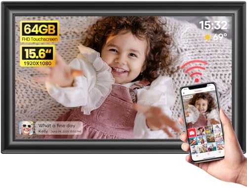 64GB 15.6&#34; Frameo Digital Picture Frame WiFi, Large Electronic Photo Frames 1920 x 1080 IPS FHD Touch Screen, Send Photos from Your Phone from Anywhere, Best Gifts for Parents and Grandparents