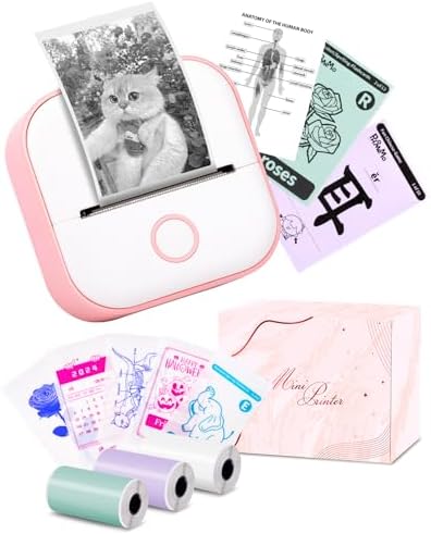 Memoking Mini Sticker Printer - T02 Mini Thermal Printer Wireless Inkless Label Maker Portable Sticker Maker for Student Birthday Gift, Compatible with iOS &amp; Android, Pink